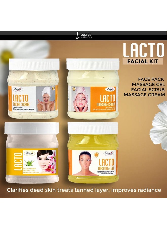 LUSTER - Lacto Anti Tan Customized Facial Kit Removes Sun Tan & Dark Spot Scrub Massage Cream Massage Gel Face Pack Paraben Free 500 Ml (Pack Of 4). - Image 1