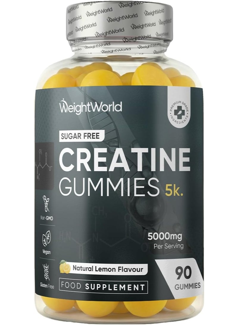 WeightWorld Creatine Gummies for Women & Men - 5000mg - Sugar-Free - 90 Gummies - Natural Lemon Flavour - Vegan-Friendly Creatine Monohydrate Supplement - 1 Month Supply - Non-GMO & Gluten-Free - Image 1