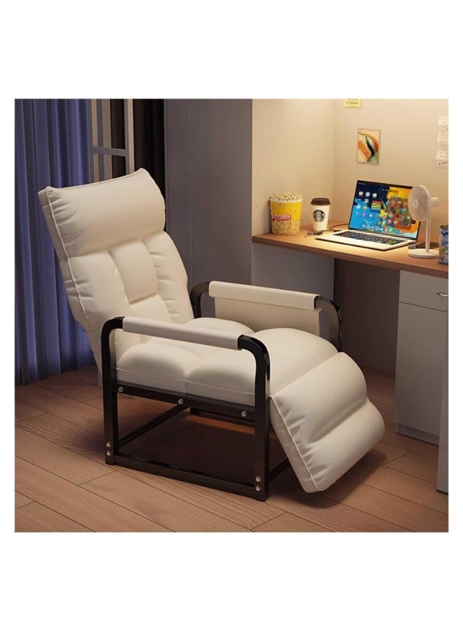 شو وو كرسي مكتب مريح مع مسند للقدمين، كرسي مكتب قابل للتعديل مع مساند ذراع مريحة، مبطن من القطن والكتان للمنزل والمكتب والدراسة باللون الأبيض - Image 2