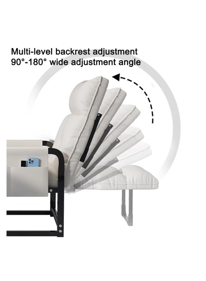 شو وو كرسي مكتب مريح مع مسند للقدمين، كرسي مكتب قابل للتعديل مع مساند ذراع مريحة، مبطن من القطن والكتان للمنزل والمكتب والدراسة باللون الأبيض - Image 4