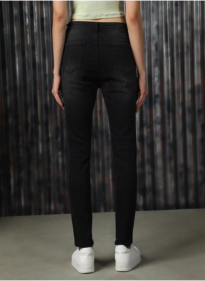 HIGH STAR - Women Jeans in Black featuring Skinny Fit fit with a washed pattern, regular length, secured with button closure, crafted from cotton – ideal for both casual and formal outings. - Image 1