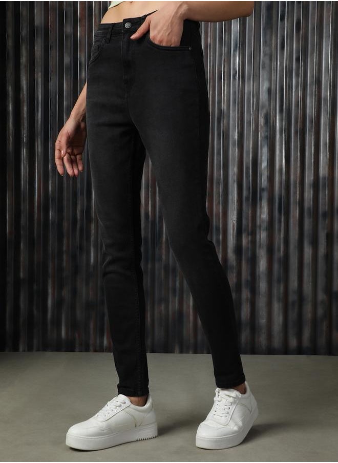 HIGH STAR - Women Jeans in Black featuring Skinny Fit fit with a washed pattern, regular length, secured with button closure, crafted from cotton – ideal for both casual and formal outings. - Image 1