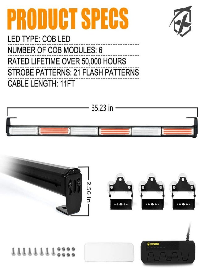 Xprite 35" COB LED Emergency Traffic Advisor Strobe Light Bar, w/Control Box Interior Windshield Safety Hazard Warning Flashing Cop Lightbars, for Police Volunteer Vehicles Trucks-Red Blue - Image 5