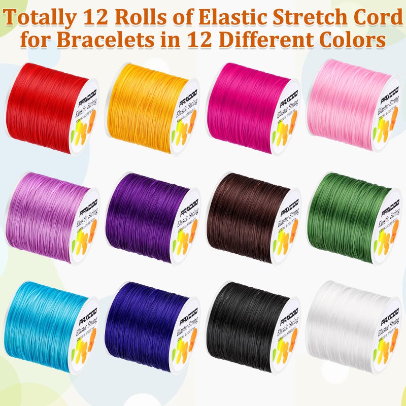 PAXCOO 12 Rolls Elastic String for Bracelets, Stretch Magic Elastic String Bead Cord Jewelry Thread for Bracelet, Necklaces, Clay Beads, Pony Beads (Assorted Colors) - Image 2