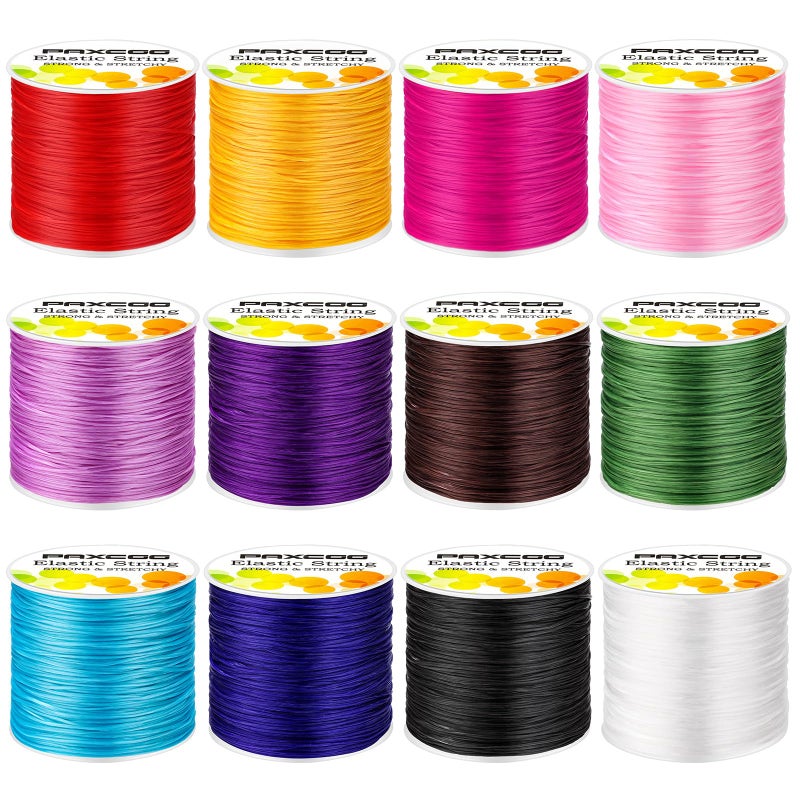 PAXCOO 12 Rolls Elastic String for Bracelets, Stretch Magic Elastic String Bead Cord Jewelry Thread for Bracelet, Necklaces, Clay Beads, Pony Beads (Assorted Colors) - Image 1