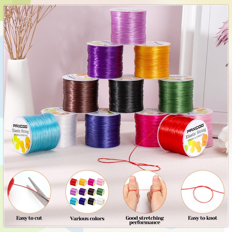 PAXCOO 12 Rolls Elastic String for Bracelets, Stretch Magic Elastic String Bead Cord Jewelry Thread for Bracelet, Necklaces, Clay Beads, Pony Beads (Assorted Colors) - Image 3