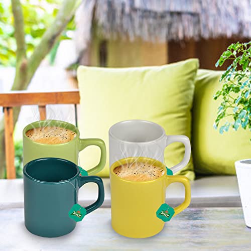 URBAN CHEF Droite Ceramic Handcrafted Shine Matte White, Parrot Green, Yellow & Dark Green Cup- Microwave Safe Tea/Milk with Handle Ideal Best for Self Use Or Gifts(Set of 4,100 ML Each) Ceramic Cup - Image 1