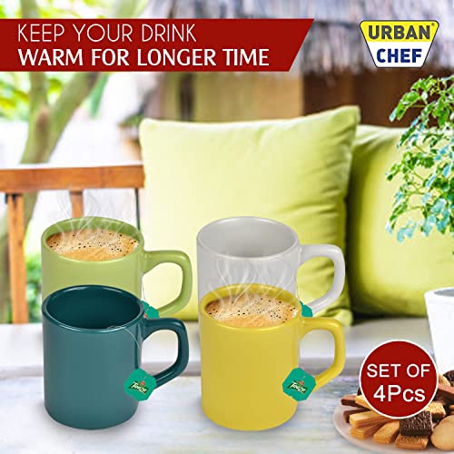 URBAN CHEF Droite Ceramic Handcrafted Shine Matte White, Parrot Green, Yellow & Dark Green Cup- Microwave Safe Tea/Milk with Handle Ideal Best for Self Use Or Gifts(Set of 4,100 ML Each) Ceramic Cup - Image 2