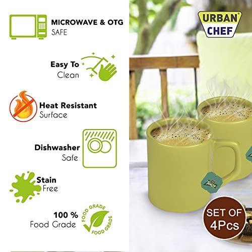 URBAN CHEF Droite Ceramic Handcrafted Shine Matte White, Parrot Green, Yellow & Dark Green Cup- Microwave Safe Tea/Milk with Handle Ideal Best for Self Use Or Gifts(Set of 4,100 ML Each) Ceramic Cup - Image 5