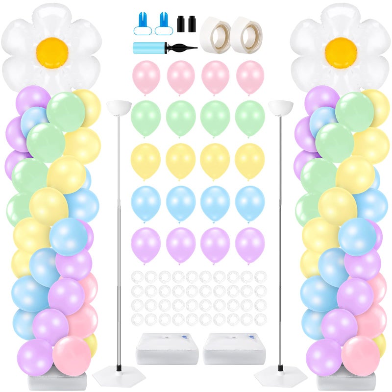Kasyat 2 Sets Daisy Pastel Party Balloon Column Stand Kit Adjustable Groovy Balloon Arch Stand Kit for Macaron Boho Summer Daisy Floral Theme Easter Party Decoration - Image 3