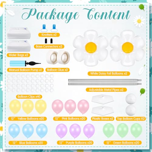 Kasyat 2 Sets Daisy Pastel Party Balloon Column Stand Kit Adjustable Groovy Balloon Arch Stand Kit for Macaron Boho Summer Daisy Floral Theme Easter Party Decoration - Image 5