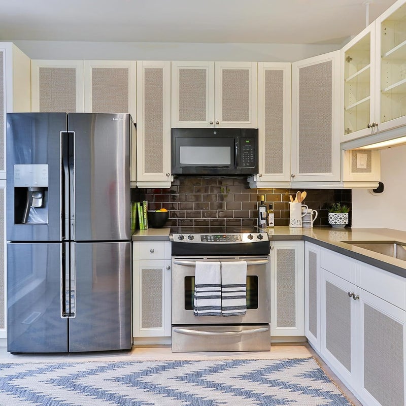 WADILE ورق جدران قابل للإزالة واللصق بتصميم قماش العشب 15.7 بوصة × 393.7 بوصة، ورق لاصق ملمس للخزائن، ورق حائط قماش كتان مزيف قابل للسحب واللصق، ورق حائط فينيل ذاتي اللصق بلون الكاكي - Image 3