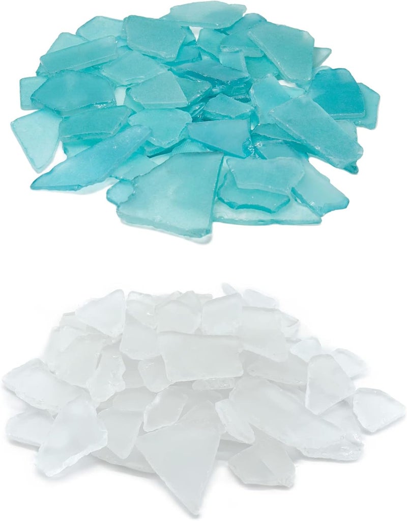 CYS EXCEL Sea Glass 32 Ounces Light Blue & Clear Mix | Multiple Color Choices Crushed Glass Vase Filler | Aquarium Nautical Décor for Art Crafts Flat Frosted Dyed Color Stone - Image 2