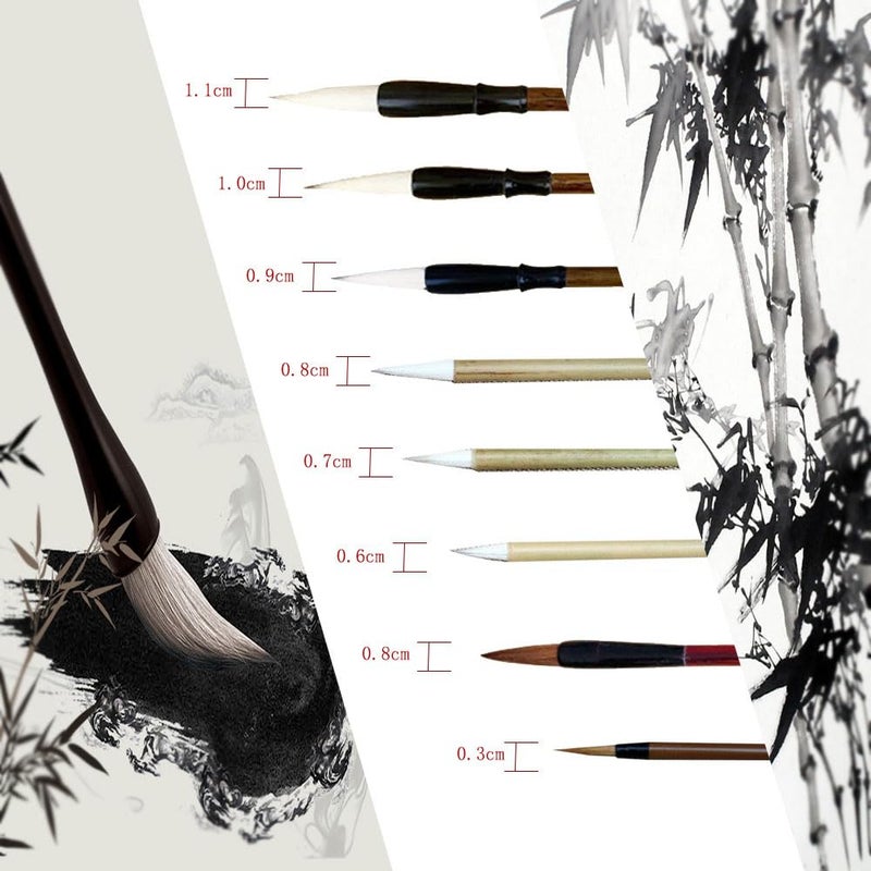 Juedi Chinese Calligraphy Brush Set - Watercolor Sumi Drawing Brushes for Writing & Painting - Pack of 8 - Image 3