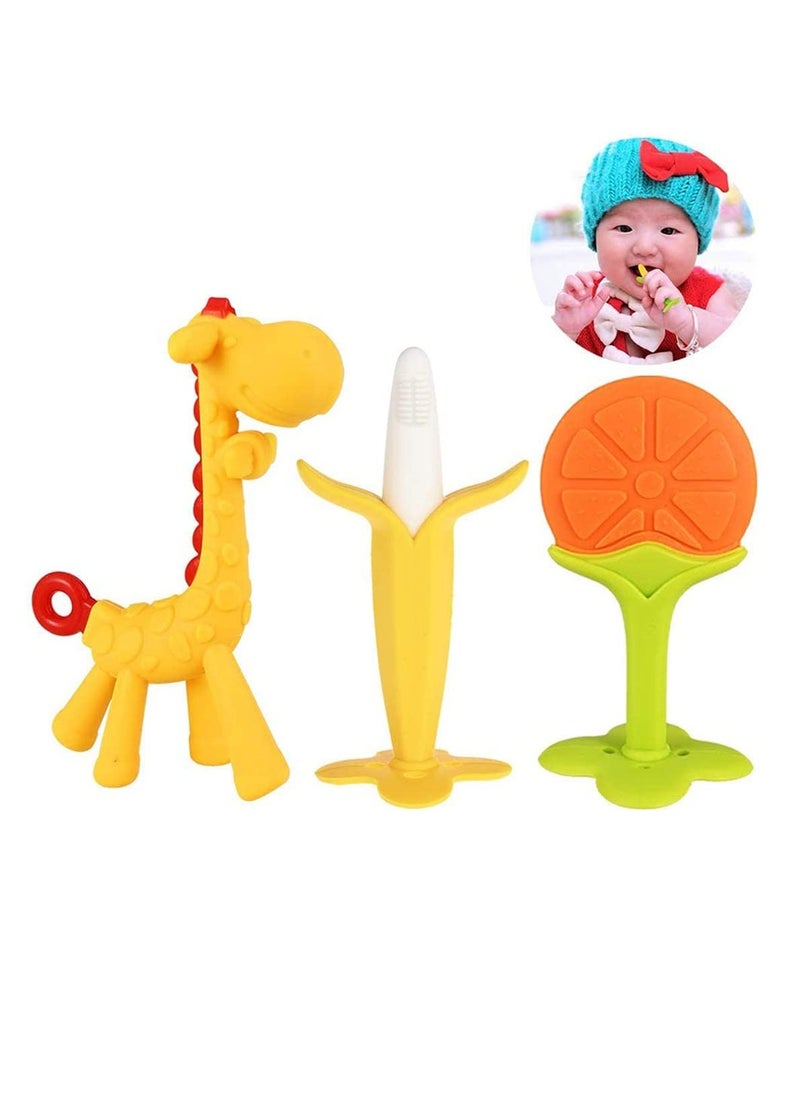 SYOSI Teething Toys for Baby Natural Silicone Teether Set Fruit Feeder Teethers for Babies Fruit Feeders for Newborn Free Natural Organic Freezer Safe for Infants and Toddlers Toy BPA-Free  - Image 1