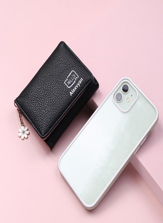 Alexvyan Hello Small Tri-Fold Women's Purse Wallet Card Organizer Female Hand Purse Clutch Women/Ladies/Girls Wallets 5 Card Holder 1 Long & 1 Small Pocket (Black) - Image 3