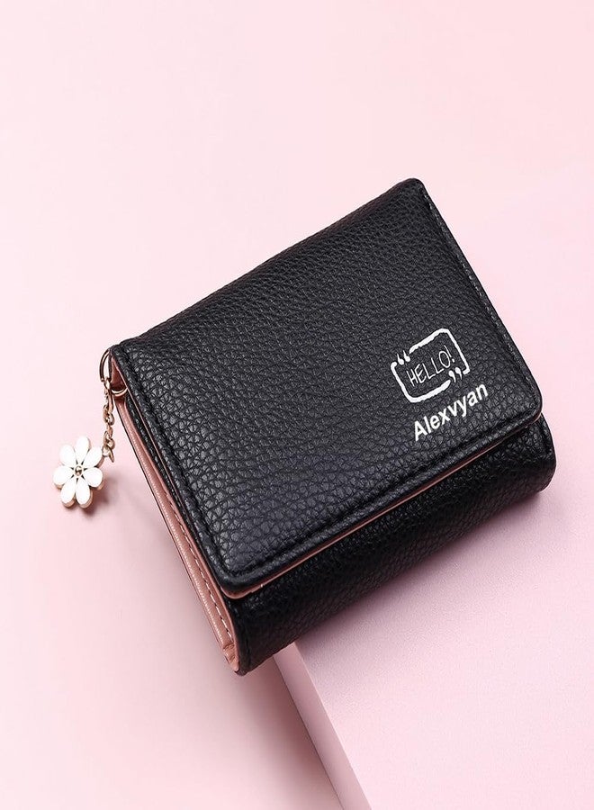 Alexvyan Hello Small Tri-Fold Women's Purse Wallet Card Organizer Female Hand Purse Clutch Women/Ladies/Girls Wallets 5 Card Holder 1 Long & 1 Small Pocket (Black) - Image 5