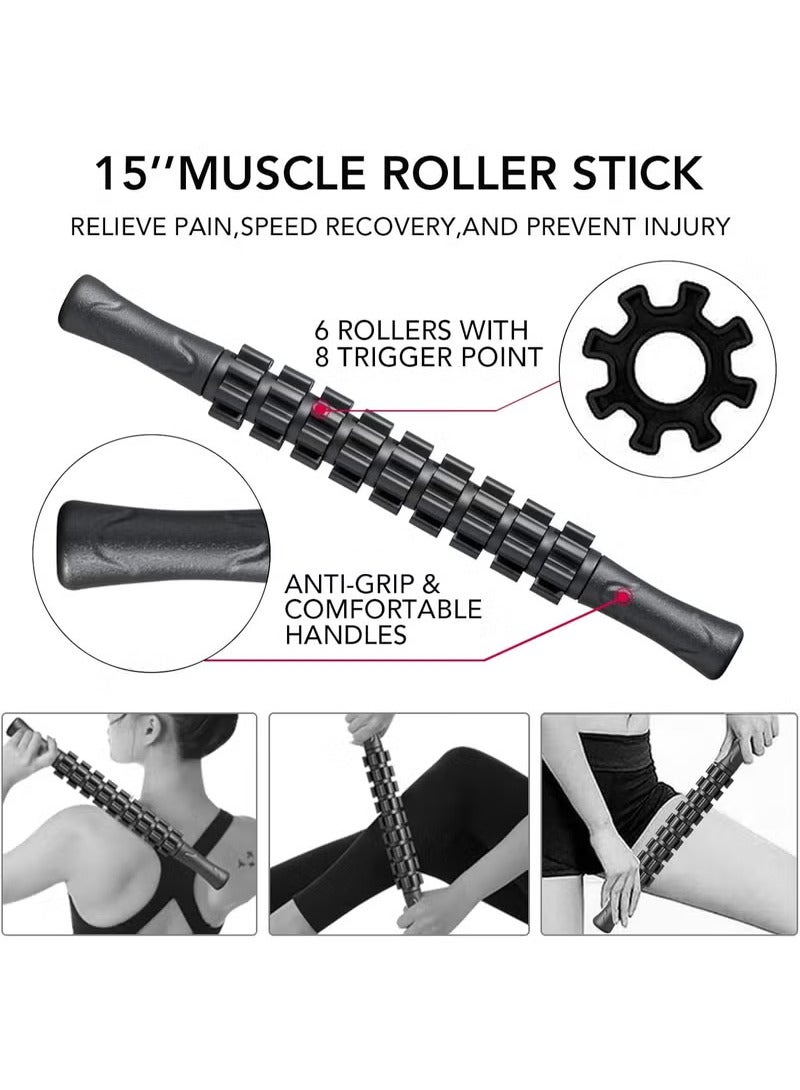 Foam roller set, deep muscle massage foam roller set, high-density fitness foam roller, including trigger point foam roller, yoga stick, massage ball, fixed ball, fitness stretching belt, yoga resistance band, portable bag - Image 4