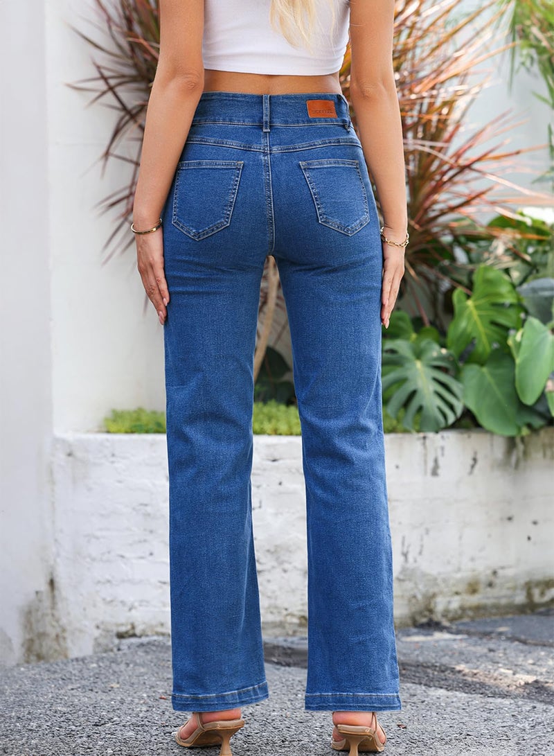 Sidefeel Women's Wide Leg Jeans High Waisted Straight Leg Ankle Jeans Stretchy Trendy Tummy Control Loose Denim Pants Blue Size 6 - Image 5