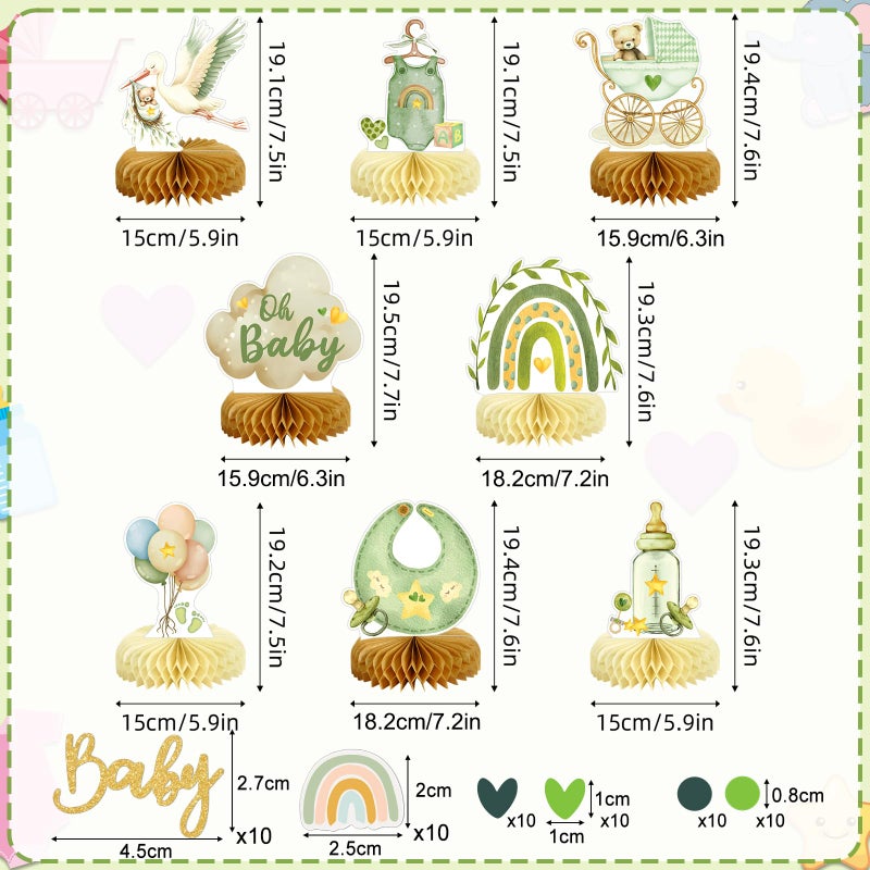MOORAY 8Pcs Bear Baby Shower Decorations Honeycomb Centerpieces for Boy, Confetti Baby Shower Table Decorations Birthday Party Table Centerpieces Toppers Party Decor (Green) - Image 2