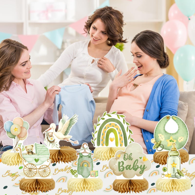 MOORAY 8Pcs Bear Baby Shower Decorations Honeycomb Centerpieces for Boy, Confetti Baby Shower Table Decorations Birthday Party Table Centerpieces Toppers Party Decor (Green) - Image 4