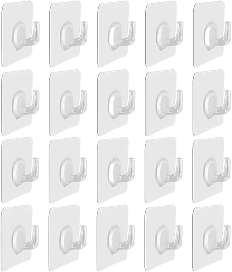 20 قطعة من الخطافات الشفافة ذاتية اللاصق، خطافات تخزين مفاتيح ثقيلة مثبتة على الحائط مقاس 6 سم × 6 سم - Image 1