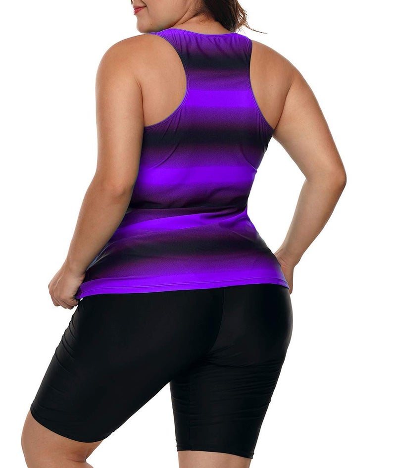 LALAGEN Womens 2025 Plus Size Tankini Swimsuits Rash Guard Capris Athletic Two Piece Swimwear Bathing Suits Purple XL-1 - Image 3
