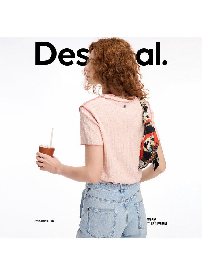 DESIGUAL women's Loose T-shirt With Visible Stitching Texture - Image 5