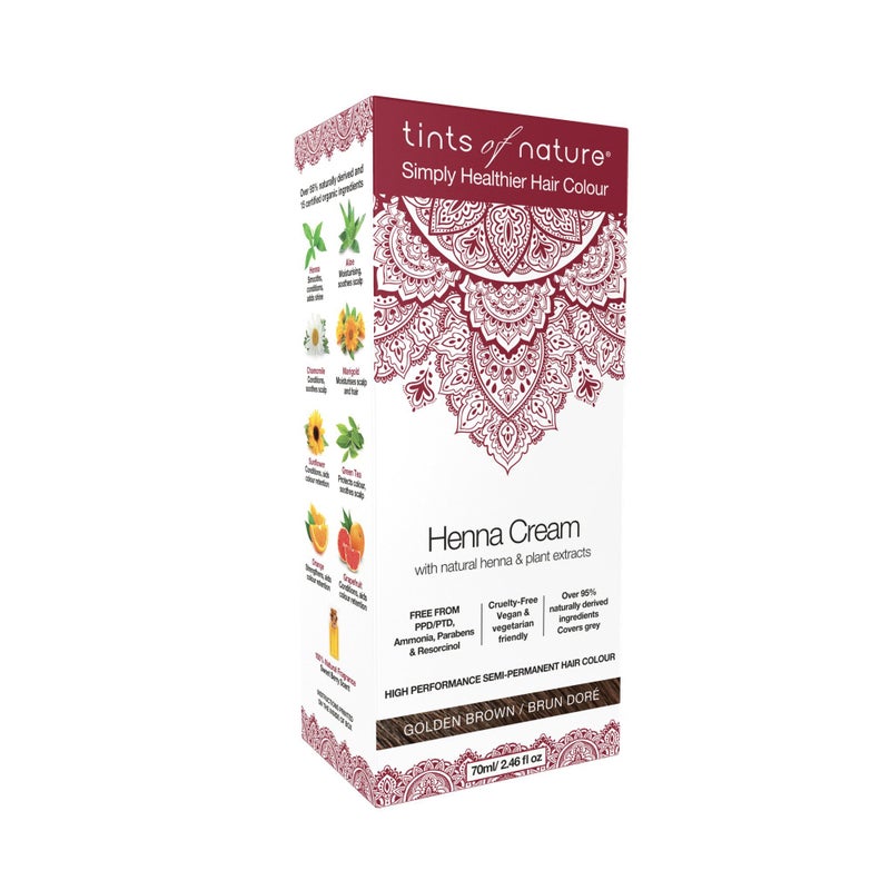 Tints of Nature Golden Brown Semi-Permanent Henna Cream Hair Colour, Ammonia-Free and 95% Natural, 2.37 fl oz
