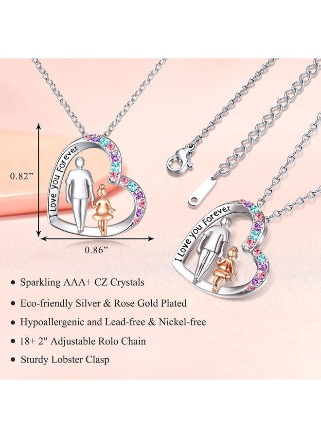 UNGENT THEM Daughter Love You Forever Heart Pendant Necklace from Dad, Birthday Christmas Valentine's Day Gifts for Teen Girls Women, Stainless Steel, Cubic Zirconia - Image 3
