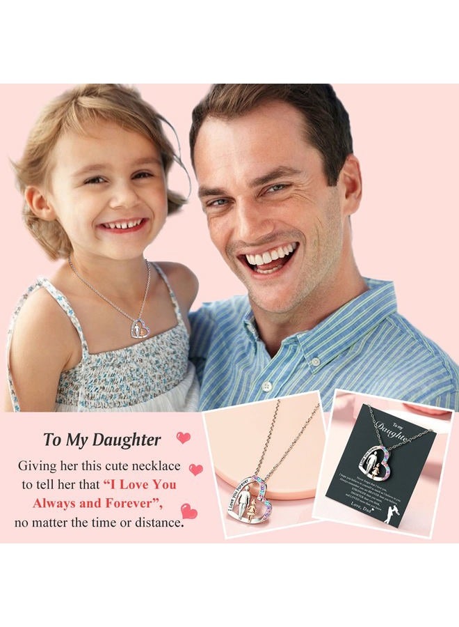 UNGENT THEM Daughter Love You Forever Heart Pendant Necklace from Dad, Birthday Christmas Valentine's Day Gifts for Teen Girls Women, Stainless Steel, Cubic Zirconia - Image 2