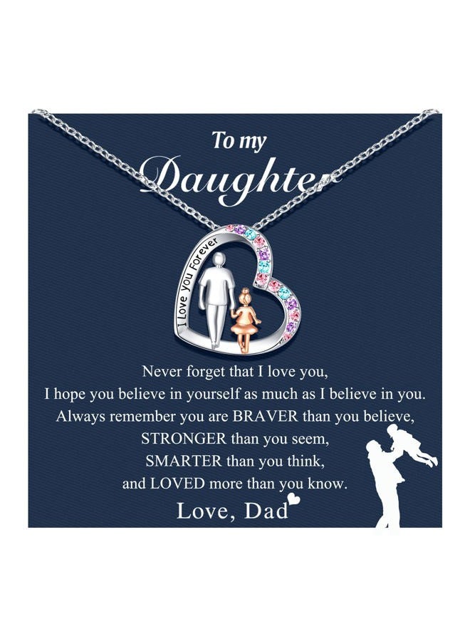 UNGENT THEM Daughter Love You Forever Heart Pendant Necklace from Dad, Birthday Christmas Valentine's Day Gifts for Teen Girls Women, Stainless Steel, Cubic Zirconia - Image 1