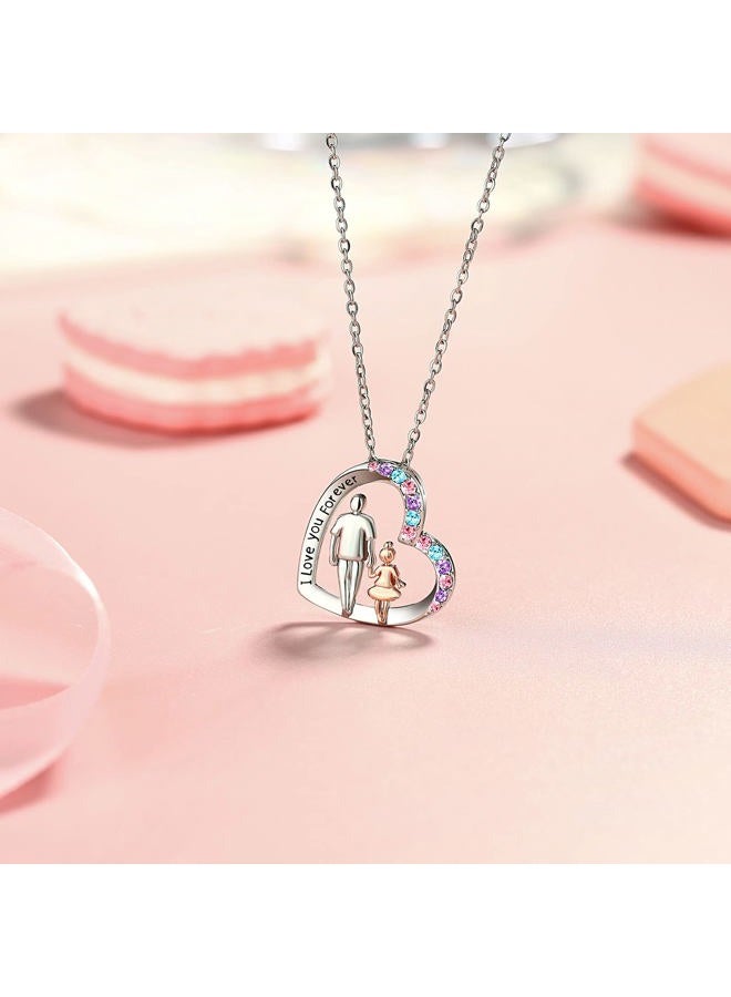 UNGENT THEM Daughter Love You Forever Heart Pendant Necklace from Dad, Birthday Christmas Valentine's Day Gifts for Teen Girls Women, Stainless Steel, Cubic Zirconia - Image 5