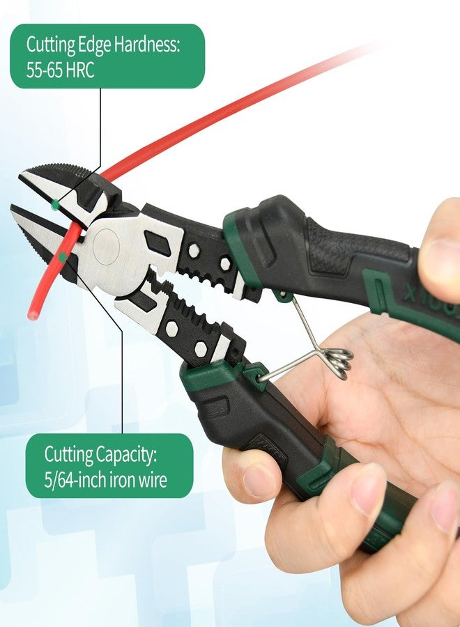 LFSEMINI 8'' Diagonal Cutting Pliers, 4-in-1 Multifunction Side-Cutting Pliers, with Spring Loaded Safety Lock, for Holding, Cutting, Stripping, Crimping - Image 3