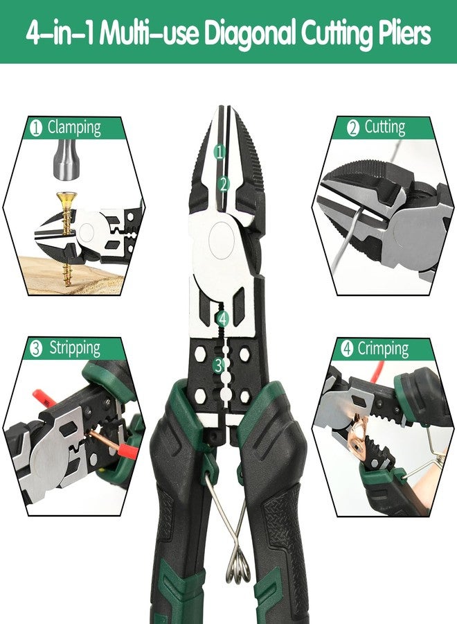 LFSEMINI 8'' Diagonal Cutting Pliers, 4-in-1 Multifunction Side-Cutting Pliers, with Spring Loaded Safety Lock, for Holding, Cutting, Stripping, Crimping - Image 2