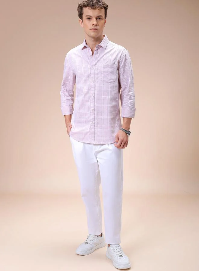 The Indian Garage Co The Indian Garage Co Men Pink Slim Fit Checked Casual Shirt