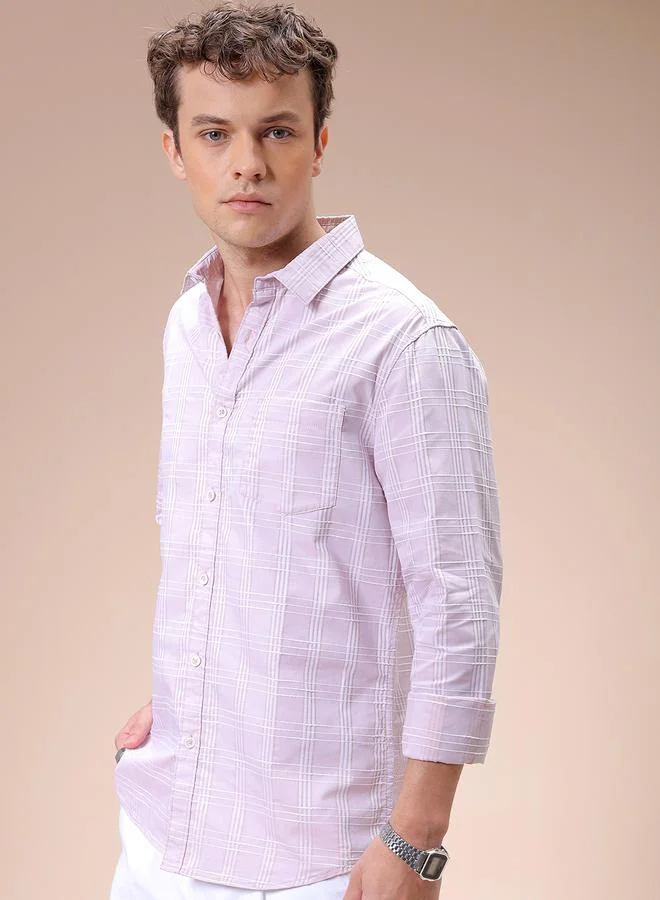The Indian Garage Co The Indian Garage Co Men Pink Slim Fit Checked Casual Shirt