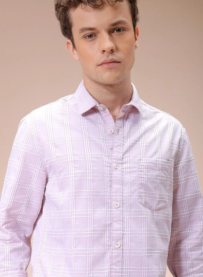 The Indian Garage Co The Indian Garage Co Men Pink Slim Fit Checked Casual Shirt