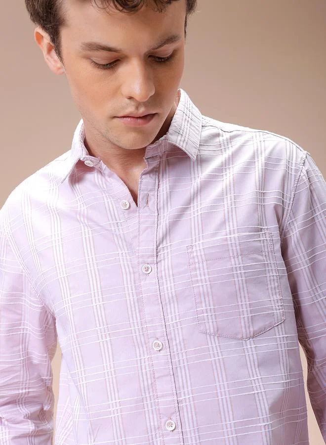 The Indian Garage Co The Indian Garage Co Men Pink Slim Fit Checked Casual Shirt