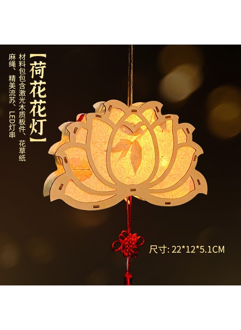 Vintage Floral Paper Lantern DIY Kit Lotus lantern trumpet (with string tassels for lifting pole lights)  - Image 2