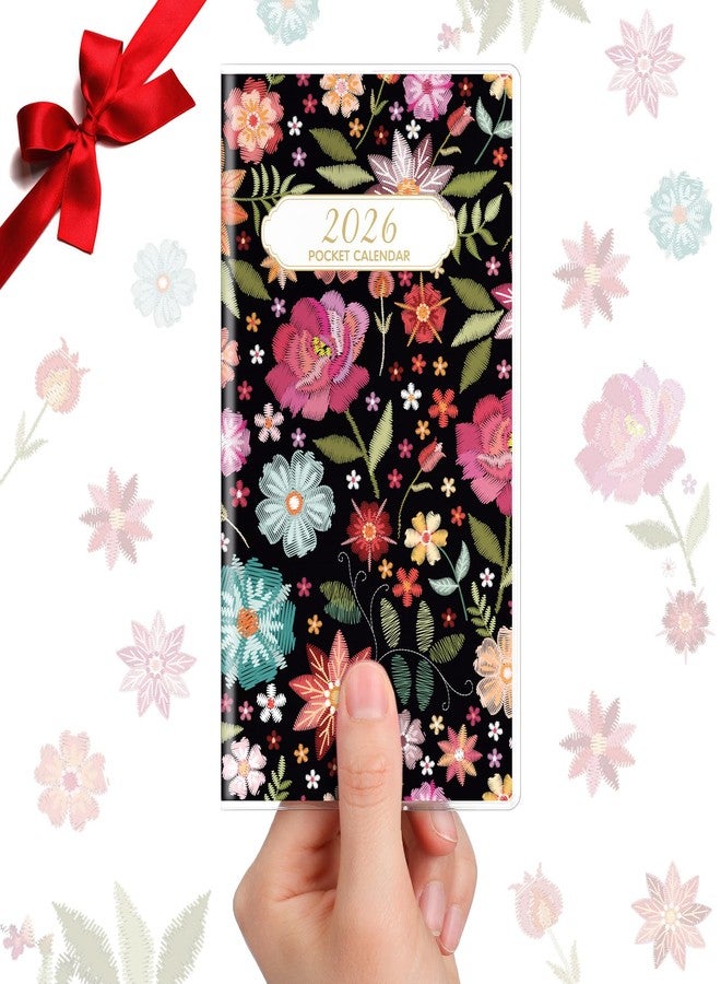 ReliThick 2026 Pocket Calendar for Purse Small Monthly Planner for Women Handy Weekly Pocket Planner Journal Notebook Christmas New Year Gift Sister Friends Women(2026,Embroidery Floral) - Image 1