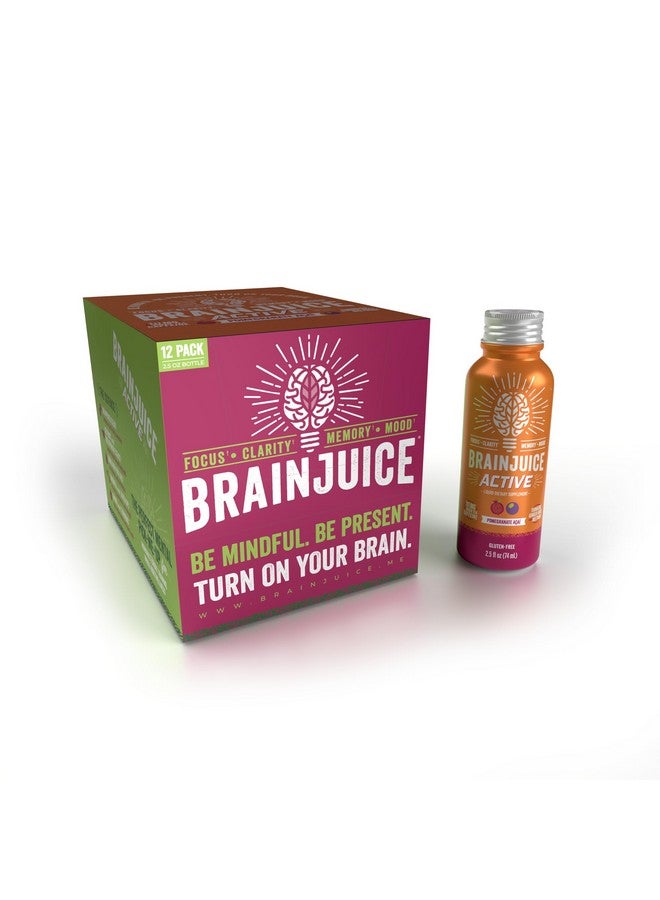BrainJuice Brain Support Shot, Gluten Free Supplement Shots for Energy & Focus, Pre Workout with Alpha GPC, Vitamin B & Organic Green Tea Extract Caffeine, Active Pomegranate Acai, 2.5 fl oz, 12 Pack