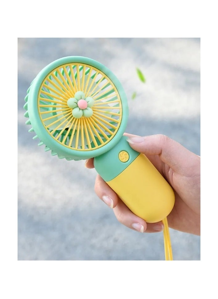 Generic - Mini Handheld Fan Flower USB Rechargeable Portable Pocket Fan With Mobile Phone Holder - Image 1