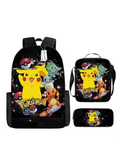 Pokemon Cartoon Backpack Three-piece Student School Bag 