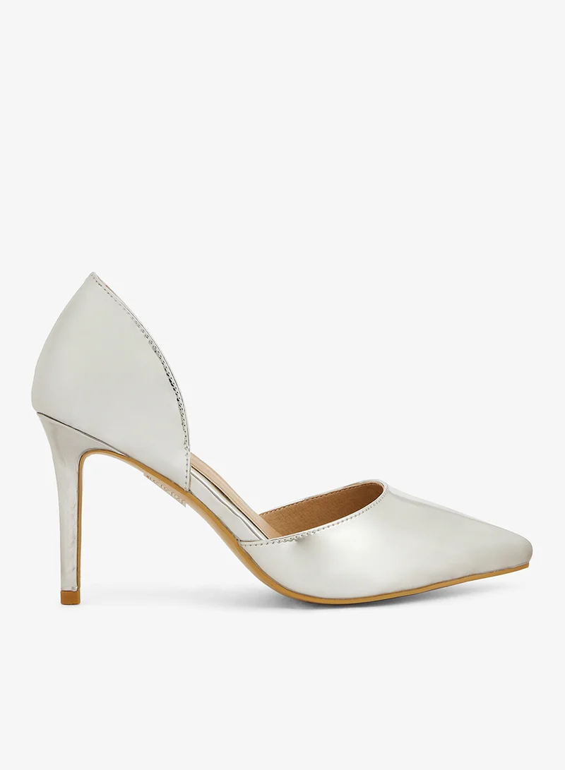 Silver metallic d'Orsay pump with pointed toe and high heel