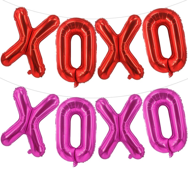 Lovoir 16 Inch Red XOXO Pink XOXO Balloons, 6 Pcs Red XOXO Pink XOXO Letters Balloons Red Heart Valentine's DAY Balloons Banner for Valentine's DAY Wedding Ceremonies Party Decorations Red XOXO Pink XOXO - Image 1