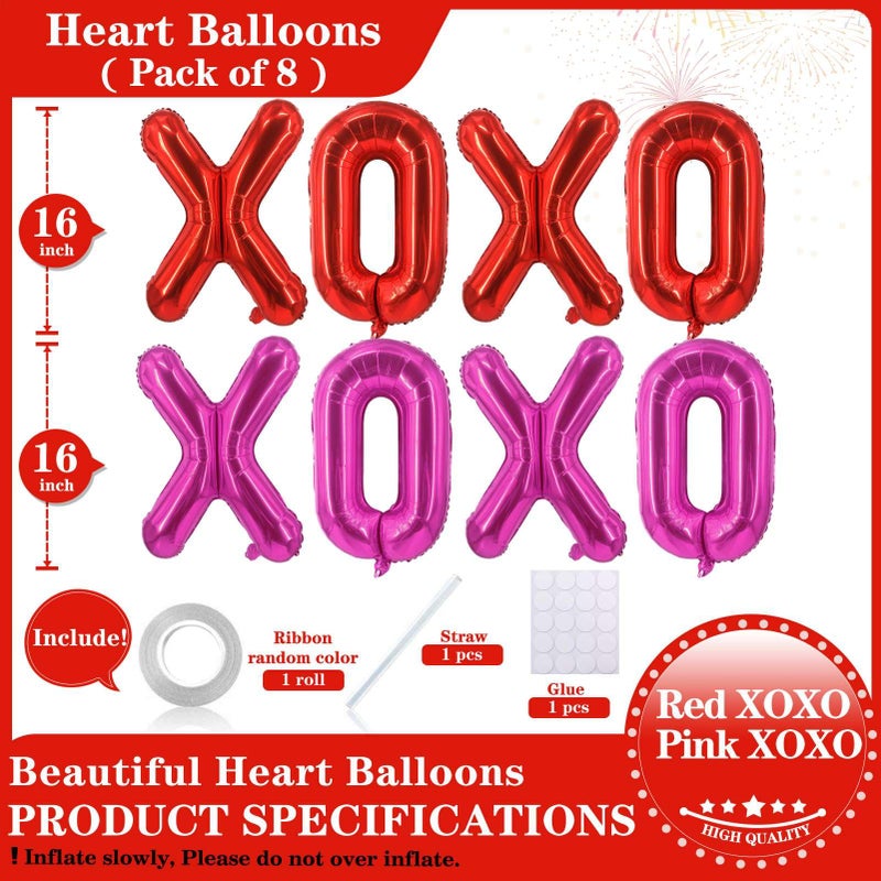 Lovoir 16 Inch Red XOXO Pink XOXO Balloons, 6 Pcs Red XOXO Pink XOXO Letters Balloons Red Heart Valentine's DAY Balloons Banner for Valentine's DAY Wedding Ceremonies Party Decorations Red XOXO Pink XOXO - Image 2