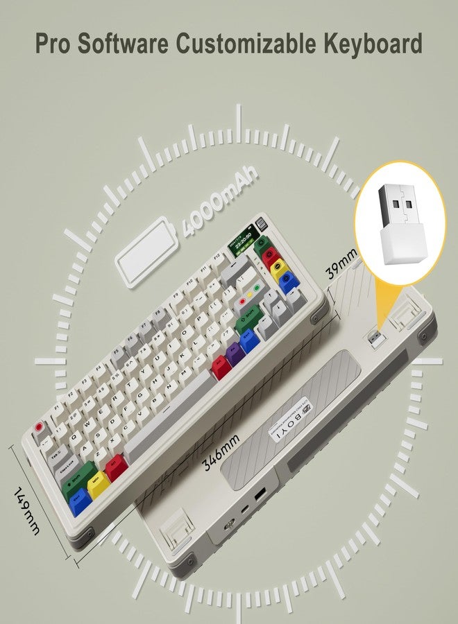 Boyi لوحة مفاتيح ميكانيكية لاسلكية ريترو BOYI، مثبتة بإطار مع شاشة، بلوتوث/2.4GHz/USB-C/USB-A، قابلة للتبديل الساخن مخصصة، إضاءة خلفية RGB، تصميم مدمج بنسبة 75% للألعاب/الكتابة/ويندوز/ماك/كمبيوتر شخصي (بيج، مفتاح خطي) - Image 3