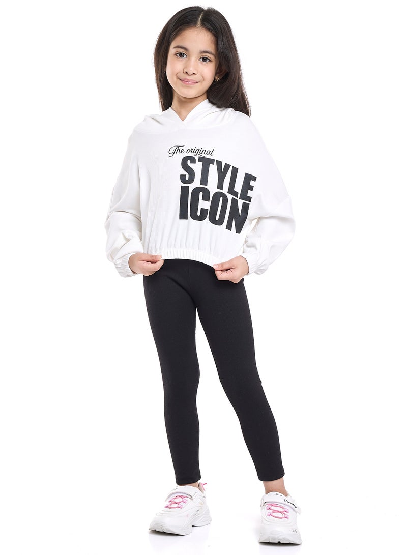 victor and jane Girls Style Icon Fleece Tracksuit – Cream & Black Pinstripe 2-Piece Set - Image 1