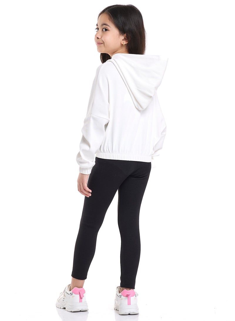 victor and jane Girls Style Icon Fleece Tracksuit – Cream & Black Pinstripe 2-Piece Set - Image 2